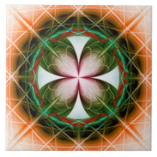 Symmetrische grüne Blütenschmuck Fliese