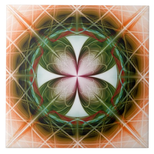 Symmetrische grüne Blütenschmuck Fliese (Vorderseite)