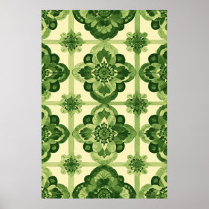 Symmetrische grüne botanische Blumen-Eleganz Poster