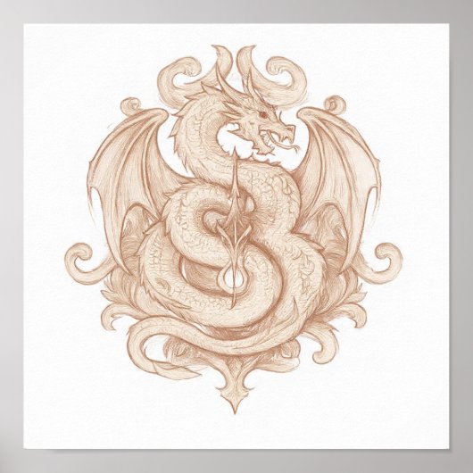Symmetrische heraldische Kunst: gotisches Drachene Poster (Vorne)