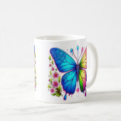 Symmetrische Schönheit: Rosa und Blauer Schmetterl Kaffeetasse (VorderseiteRechts)