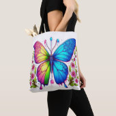 Symmetrische Schönheit: Rosa und Blauer Schmetterl Tasche (Von Nahem)