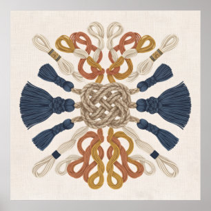 Symmetrischer Makramee-Seilknoten Marineblaue Quas Poster