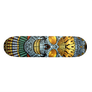 Symmetrischer Schädel mit Gewehren und Kugeln Skateboard