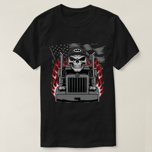 Symmetrischer Schädel und LKW mit Graustufen-Flagg T-Shirt (Design vorne)