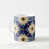 Symmetrisches Art Deco Blue Gold Floral Tile Motiv Kaffeetasse (Vorderseite Links)