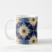 Symmetrisches Art Deco Blue Gold Floral Tile Motiv Kaffeetasse (Links)