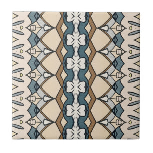 Symmetrisches Beige und Blau gemustert Einzigartig Fliese