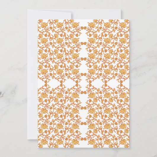 Symmetrisches Blumenmuster mit orangefarbenen Moti Einladung (Vorderseite)