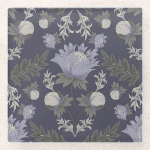 Symmetrisches dunkelviolettes Blumenmuster Glasuntersetzer