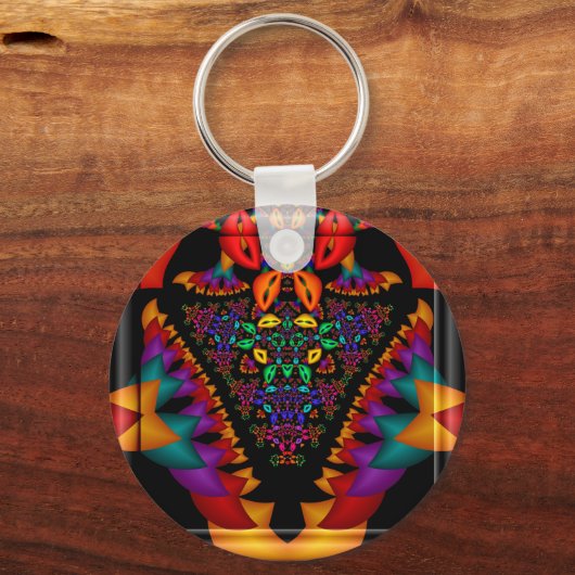 Symmetrisches Fraktal in 3D-Glasrahmen Schlüsselanhänger (Vorderseite)