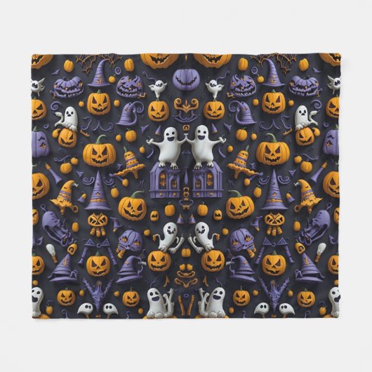 Symmetrisches Halloween-Toon-Muster - Spooky Fleecedecke (Vorderseite (Horizontal))