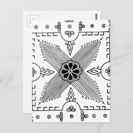 Symmetrisches indonesisches Muster der textilen Bl Postkarte (Vorne/Hinten)