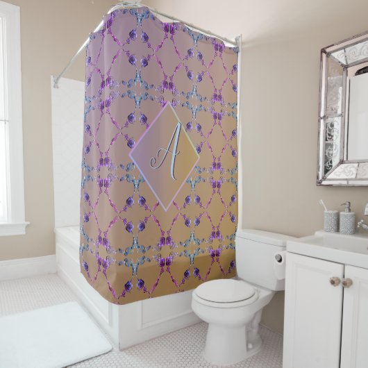 Symmetrisches Monogram Lavender Rose Herz Duschvorhang (Beispiel)