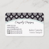 Symmetrisches Muster der weißen Blume auf schwarz Visitenkarte (Rückseite)