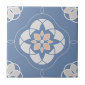 Symmetrisches Orange-Blume getechtes Muster auf bl Fliese (Vorderseite)