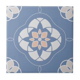 Symmetrisches Orange-Blume getechtes Muster auf bl Fliese