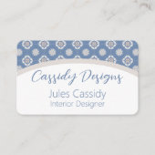 Symmetrisches Orange-Blume-Muster auf blaugepolste Visitenkarte (Vorderseite)