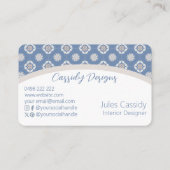 Symmetrisches Orange-Blume-Muster auf blaugepolste Visitenkarte (Rückseite)