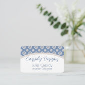 Symmetrisches Orange-Blume-Muster auf blaugepolste Visitenkarte (Stehend Vorderseite)