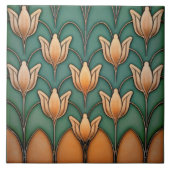 Symmetrisches Orange Tulips Wanddekor Art Deco Fliese (Vorderseite)