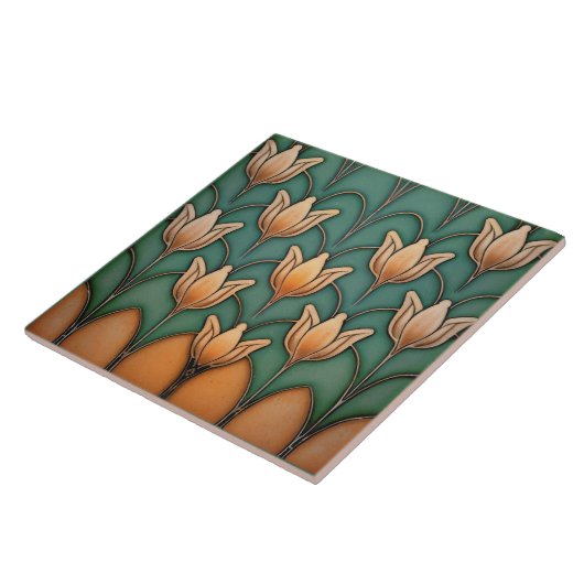 Symmetrisches Orange Tulips Wanddekor Art Deco Fliese (Seite)