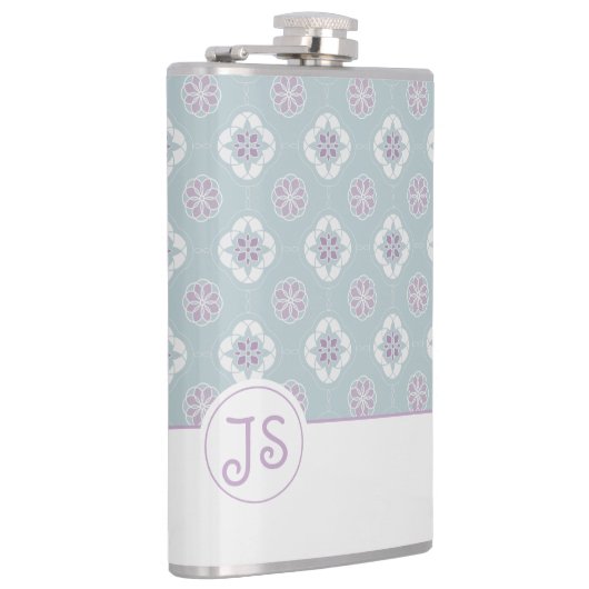 Symmetrisches rosa Blume gepolstertes Muster auf E Flachmann (Rechts)