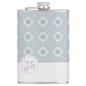 Symmetrisches rosa Blume gepolstertes Muster auf E Flachmann (Vorderseite)