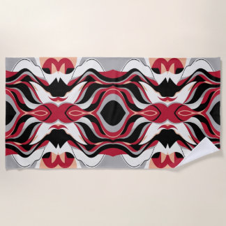 Symmetrisches rotes und schwarzes abstraktes Fluss Strandtuch