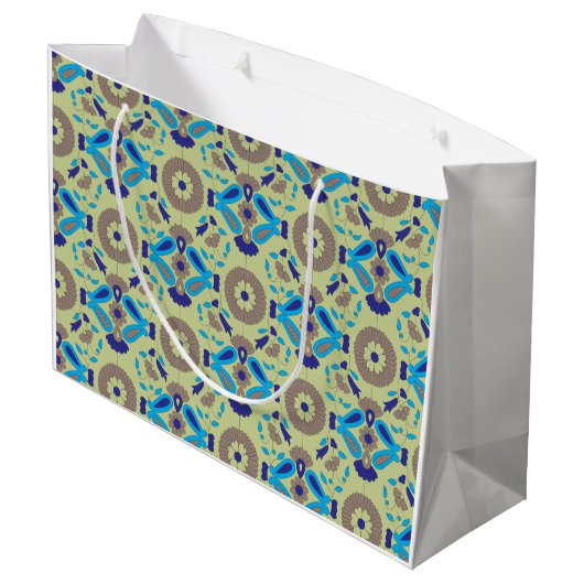 symmetrisches Textildesign mit blau und oder Große Geschenktüte (Rückseite Schrägansicht)