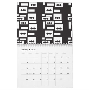 Symmetrisches, weißes geometrisches Design mit kna Kalender