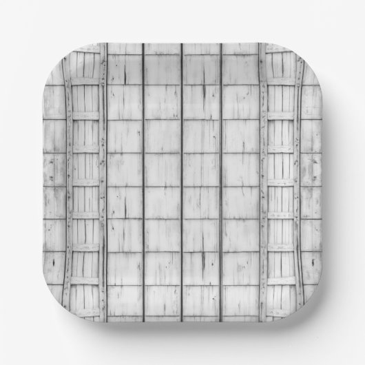 Symmetrisches, weißes Holzmuster Pappteller (Vorderseite)