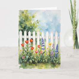 Sympathie mit Blumen und weißem Lattenzaun Karte
