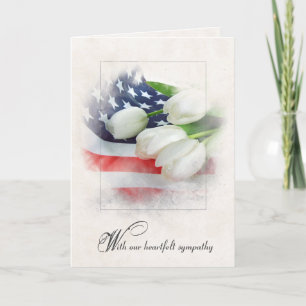 Sympathie Weiße Tulpen auf amerikanischer Flagge  Karte