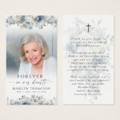 Sympathy Blue Floral Photo Cross Prayer Card (Vorne & Hinten)