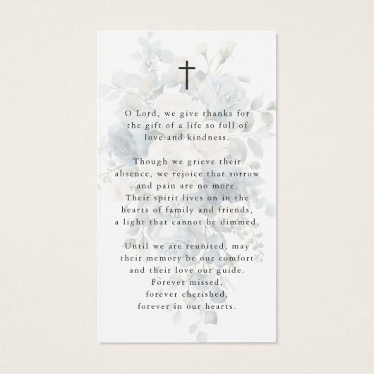 Sympathy Blue Floral Photo Cross Prayer Card (Rückseite)