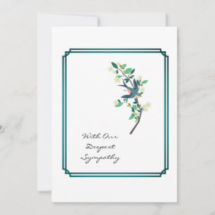 Sympathy Card Bird Tree Aquamariner Rahmen Weiß