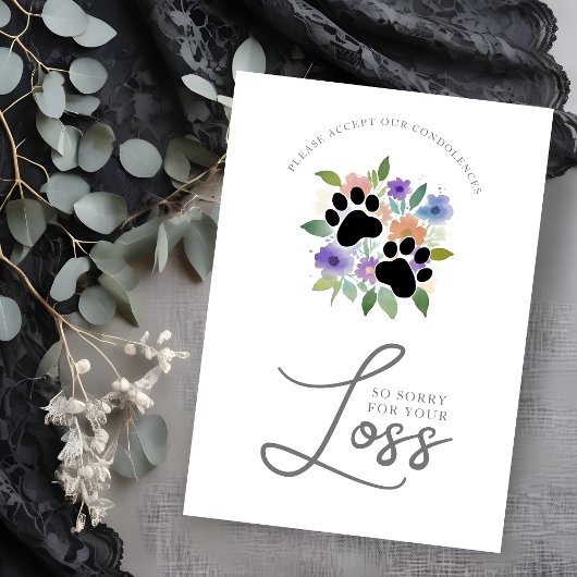 Sympathy Card Cute Graceful Floral Wreath Pet Paw Einladung
