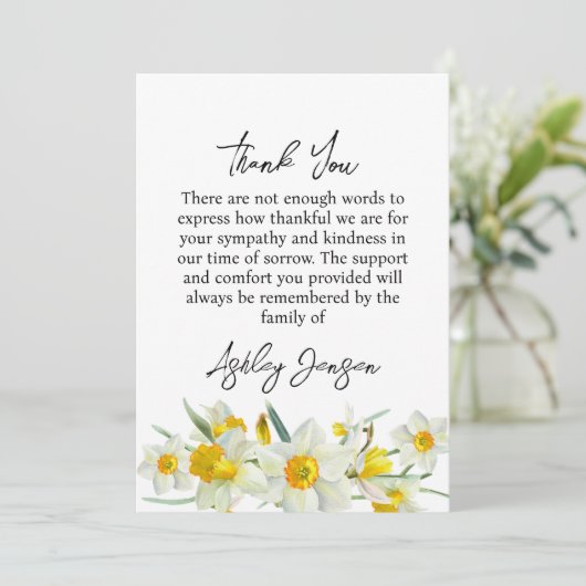Sympathy Daffodil Funeral Thank You Card Dankeskarte (Stehend Vorderseite)
