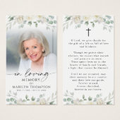 Sympathy Elegant Floral Cross Photo Prayer Card (Vorne & Hinten)
