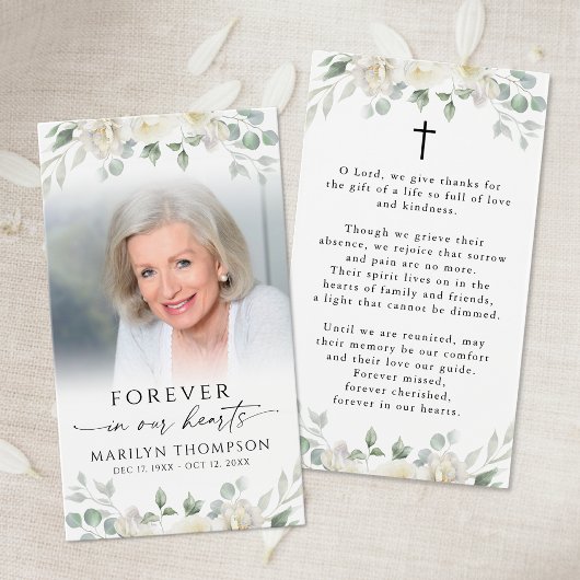 Sympathy Elegant Floral Photo Cross Prayer Card