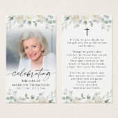 Sympathy Floral Cross Photo Prayer Card (Vorne & Hinten)