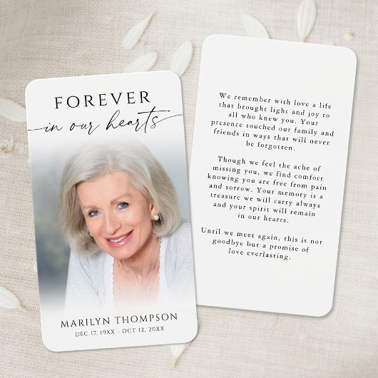 Sympathy Forever In Our Hearts Photo Prayer Card