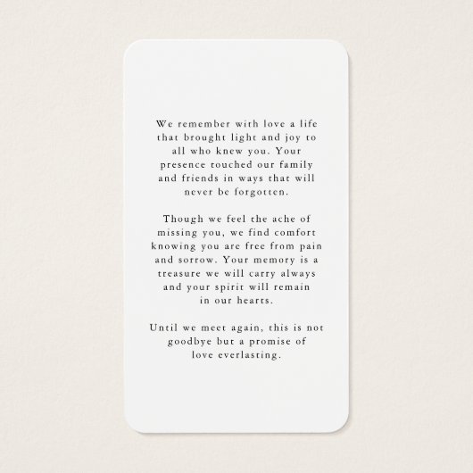 Sympathy Forever In Our Hearts Photo Prayer Card (Rückseite)