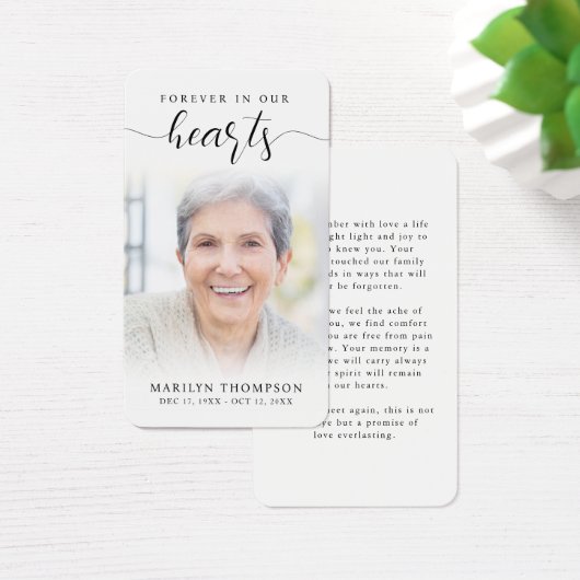 Sympathy Forever In Our Hearts Photo Prayer Card (Schreibtisch)