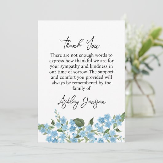 Sympathy Forget me not Thank You Card Dankeskarte (Stehend Vorderseite)