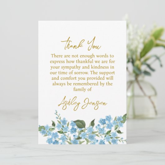 Sympathy Forget me not Thank You Card Dankeskarte (Stehend Vorderseite)