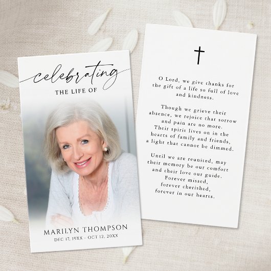Sympathy Funeral Photo Cross Prayer Card