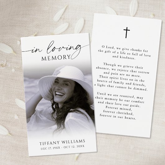 Sympathy In Loving Memory Photo Cross Prayer Card