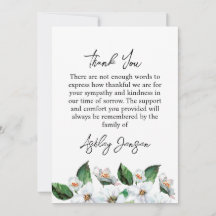 Sympathy Jasmine Photo Funeral Thank You Card